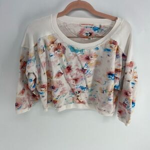 Rebecca Taylor Women's Multicolor 3/4 Sleeve Crew Neck Crop Sweatshirt Medium